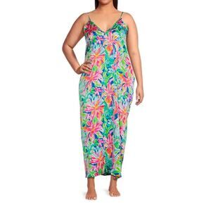 VAN WINKLE & CO. Tropical Floral Woven Satin V-Neck Sleeveless Maxi Chemise 2X